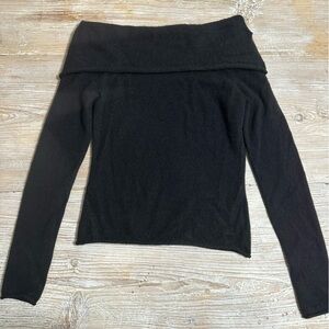 VINCE Cashmere Black Off-Shoulder Sweater Quiet Luxury Sz S